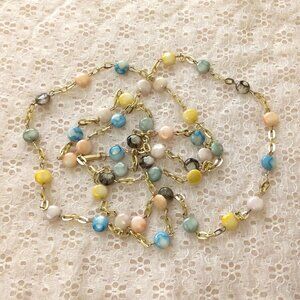Vintage Handmade Multi Color Beads Gold Tone Long Necklace VTG Timeless Jewelry